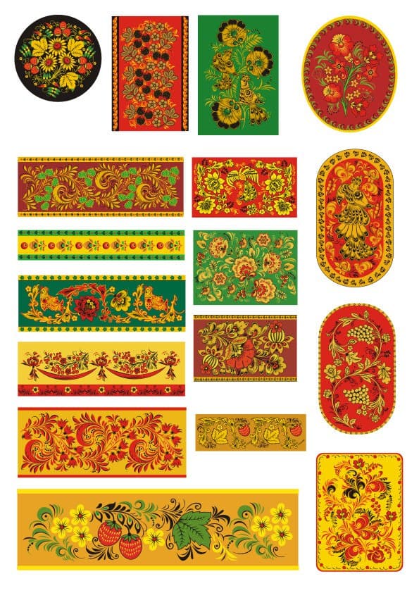 Khokhloma Folk Art Patterns Vector Set for Laser Cutting
