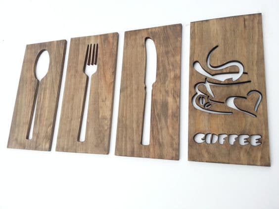 Kitchen Cutlery and Coffee Sign Set Laser Cut Vector File