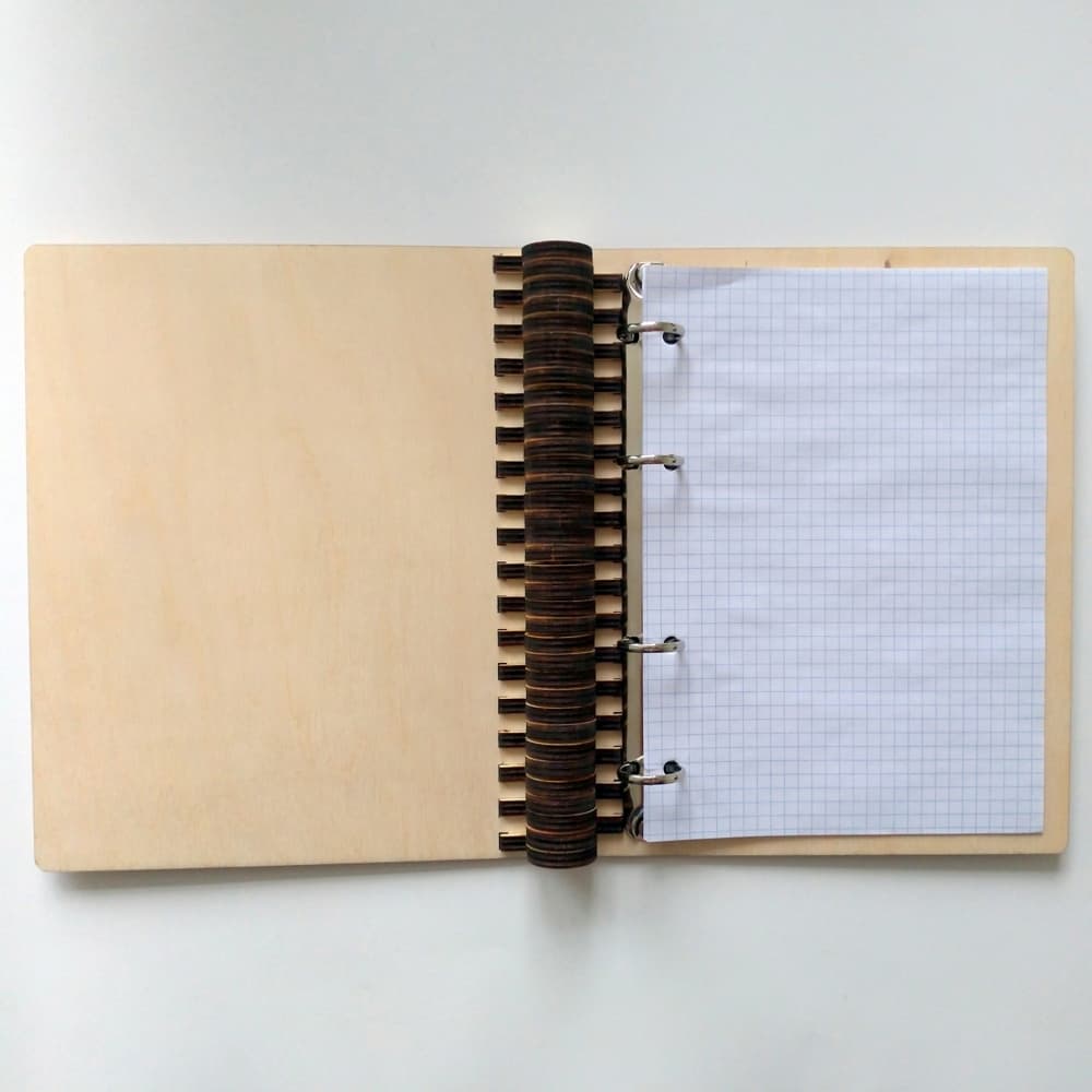 Laser Cut Wooden Notebook Cover with Ring Binder Vector File