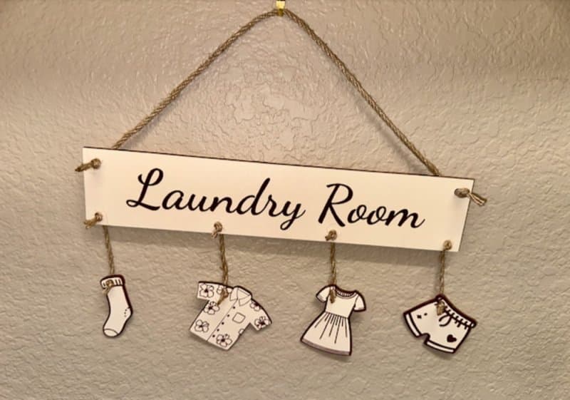 Laundry Room Hanging Sign with Clothing Charms Vector SVG