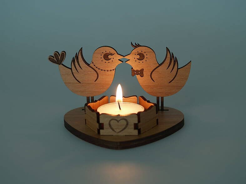 Portavelas Love Birds para Corte Láser Vector
