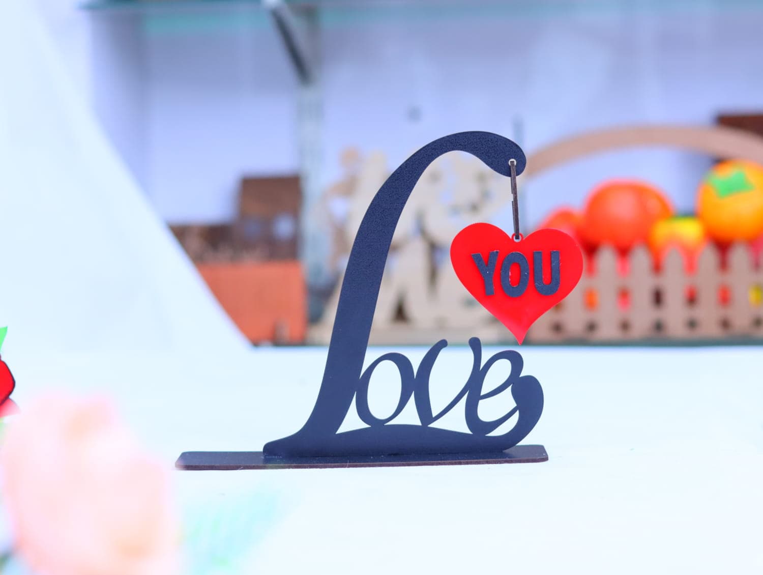 Love You Hanging Heart Desktop Ornament Laser Cut Vector