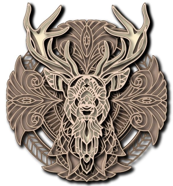 Mandala Deer Head Multilayer Laser Cut Wall Art Vector