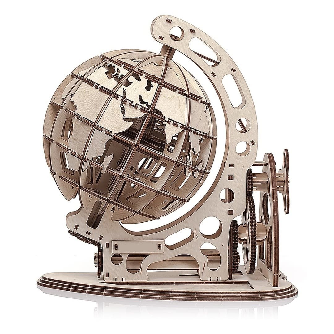 Mechanical Rotating World Globe 3D Puzzle Laser Cut File