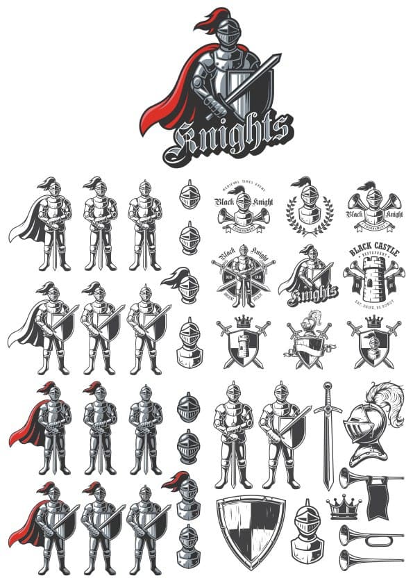 Medieval Knight Emblems and Warrior Vector Collection