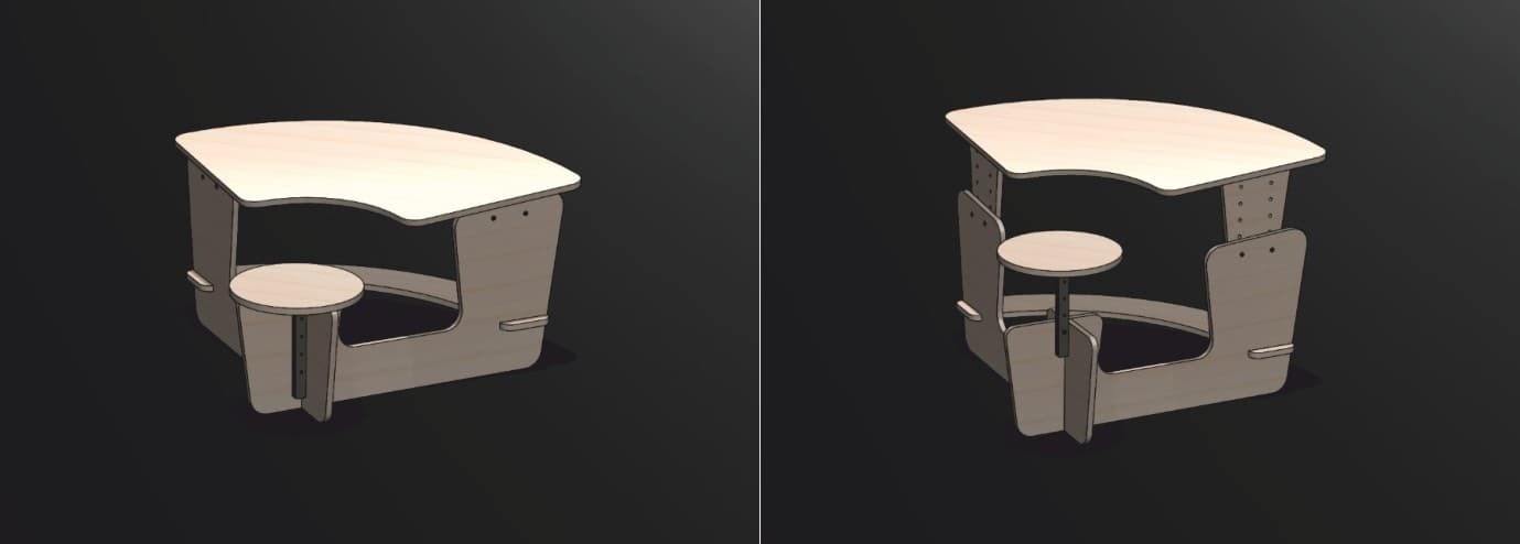 Modern Kids Study Desk and Swivel Stool Laser Cut Vector Plan