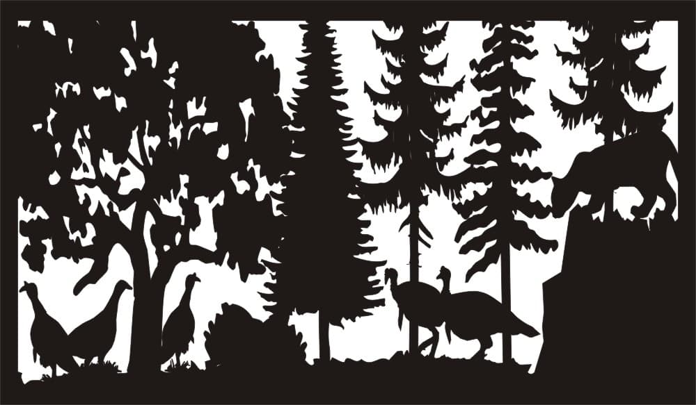 Mountain Lion and Turkeys Forest Scene DXF Vector File