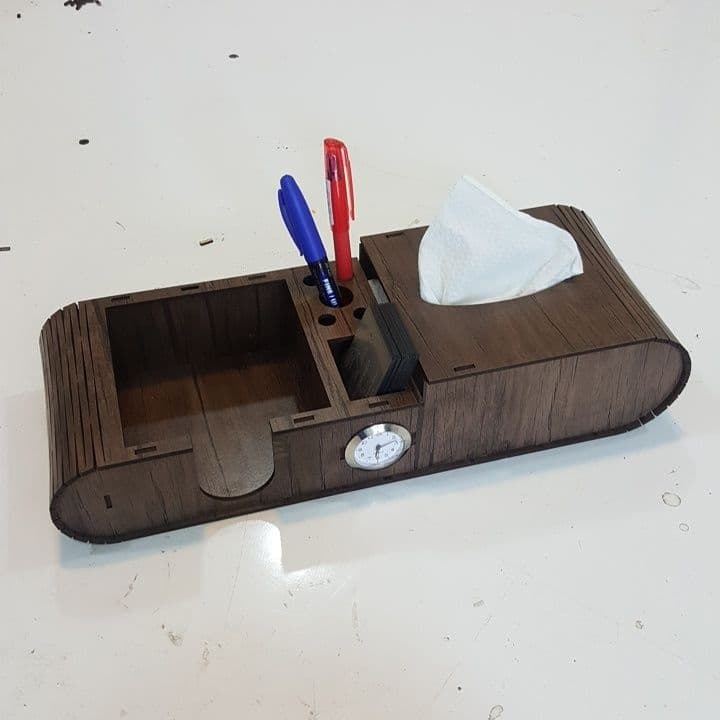 Multifunctional Desk Organizer with Tissue Holder Laser Cut File
