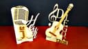 Soporte de Celular Temático Musical Archivos Laser - Micrófono y Guitarra
