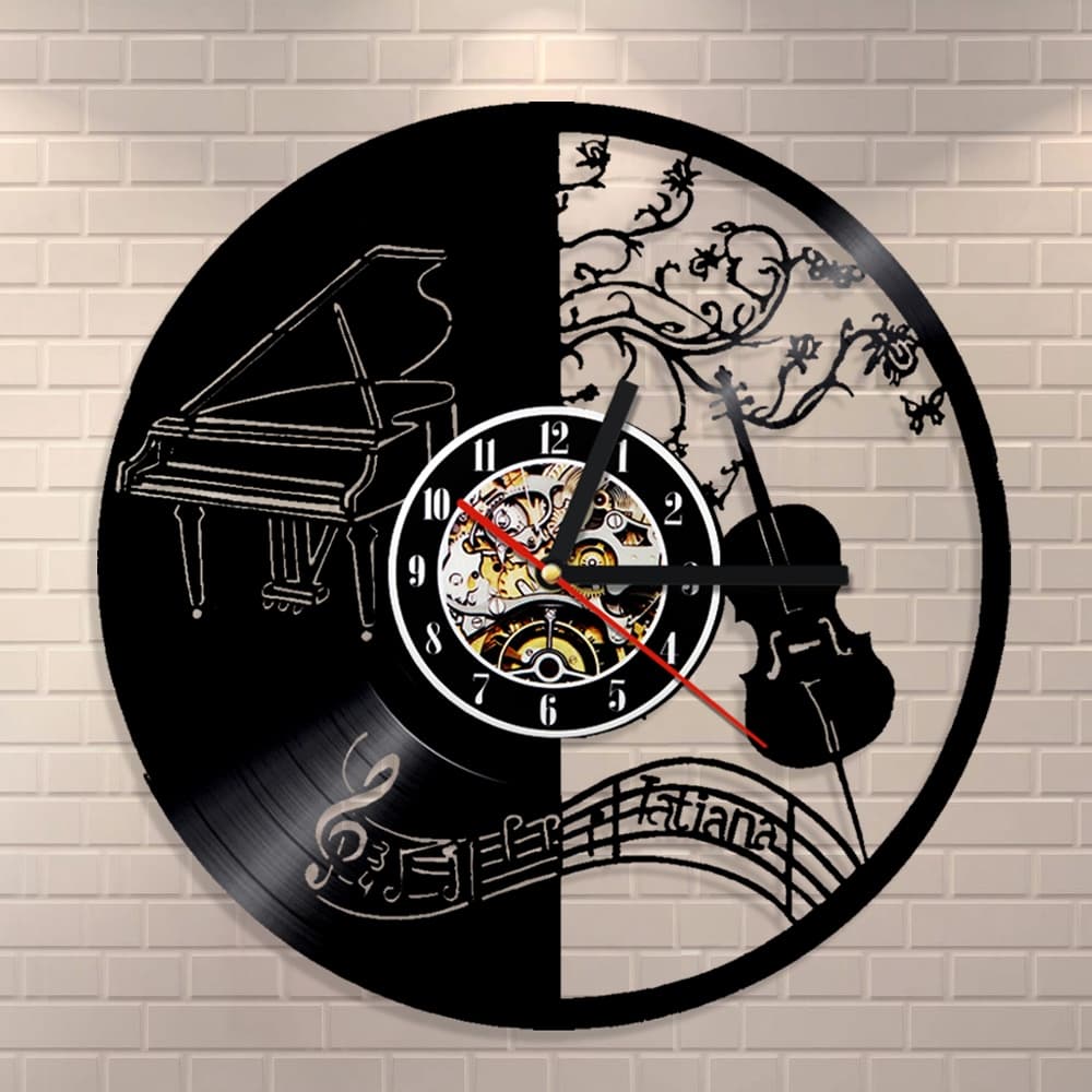 Musical Theme Vinyl Record Wall Clock Laser Cut Vector File