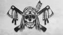 Archivo Vectorial DXF de Calavera Indígena con Tomahawks