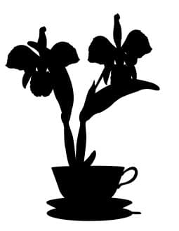 Orchids in Teacup Silhouette Vector Design (DXF)