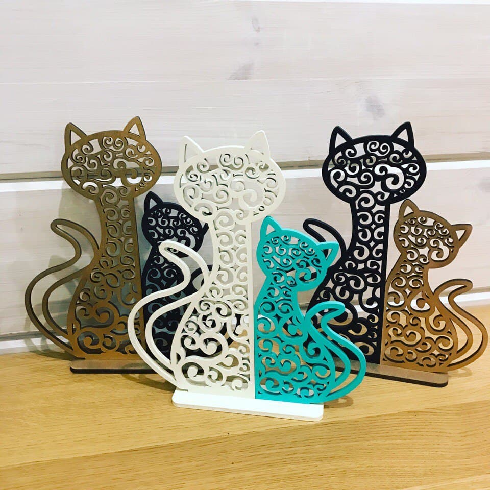 Ornamental Cat Family Laser Cut Vector Files