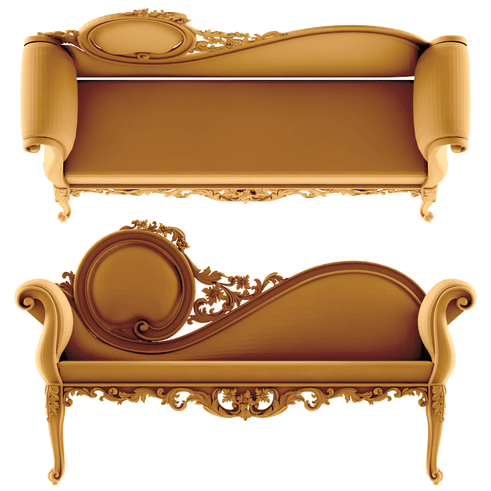 Ornate Baroque Chaise Lounge 3D STL Model for CNC Wood Carving