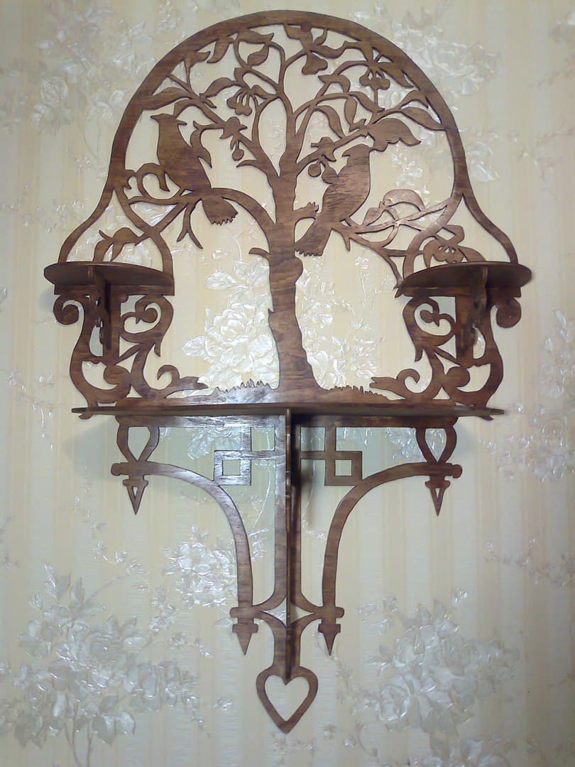 Ornate Bird and Tree Wall Shelf Laser Cut Vector File
