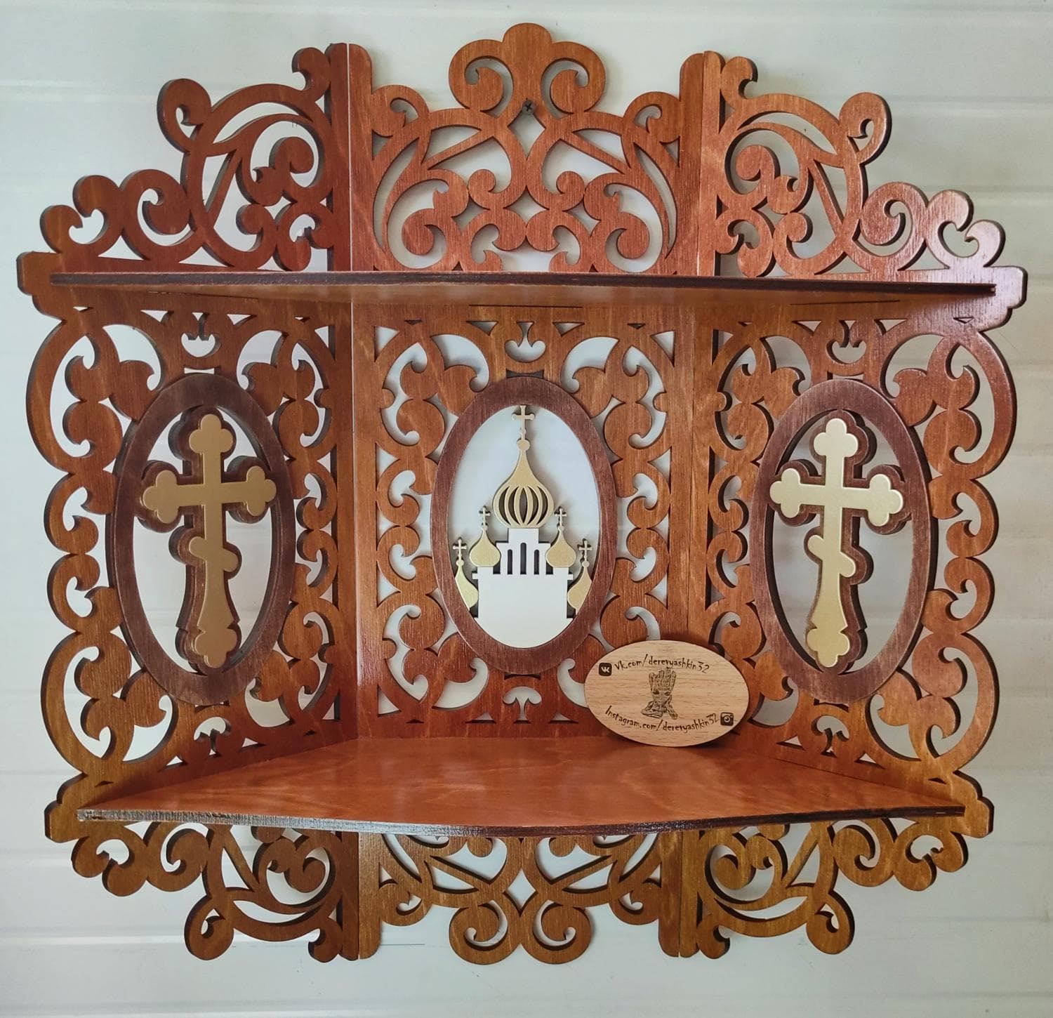 Ornate Wooden Corner Altar Shelf for Icons Laser Cut Vector File