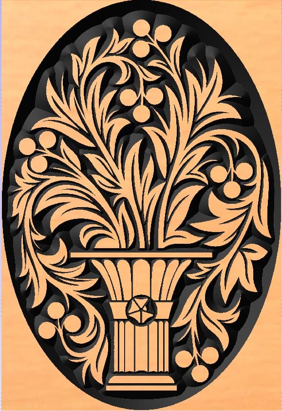 Oval Floral Vase Ornament Vector Design DXF File