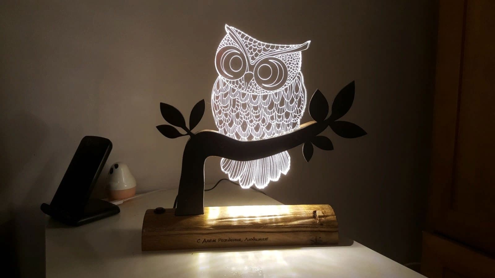 Owl 3D LED Night Light Vector Design for Laser Cutting DXF