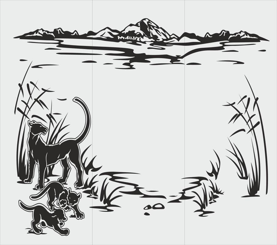 Panther Family Mountain Landscape Vector for Laser Cut