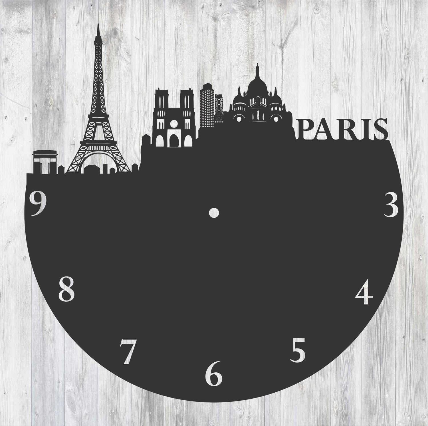 Paris City Skyline Wall Clock Laser Cut Template Free Vector