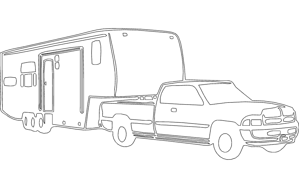 Pickup Truck with Fifth Wheel Trailer Vector DXF File