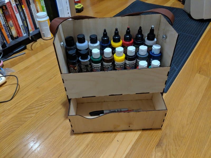 Portable Wooden Paint Caddy with Drawer Laser Cut SVG File
