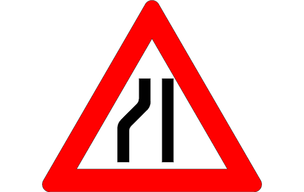 Road Narrows Left Warning Sign Vector DXF File