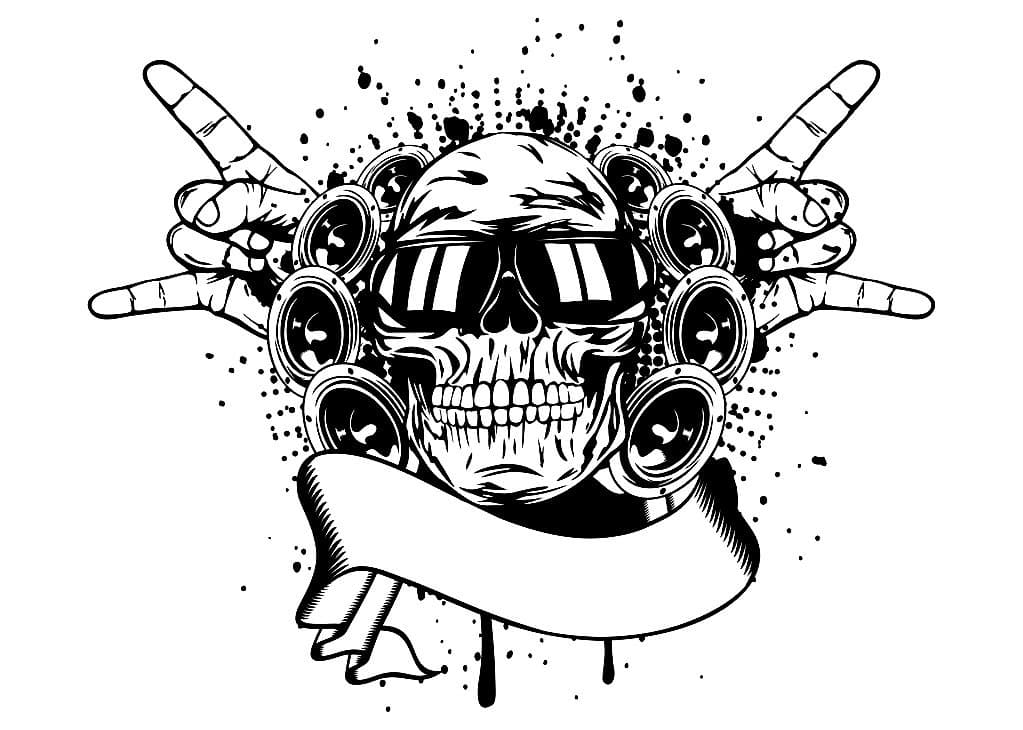 Rock n Roll Skull with Speakers Vector Design DXF File