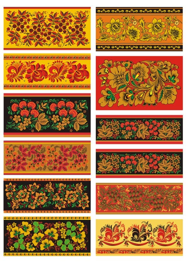Russian Khokhloma Floral Patterns Vector Set for Laser Cutting