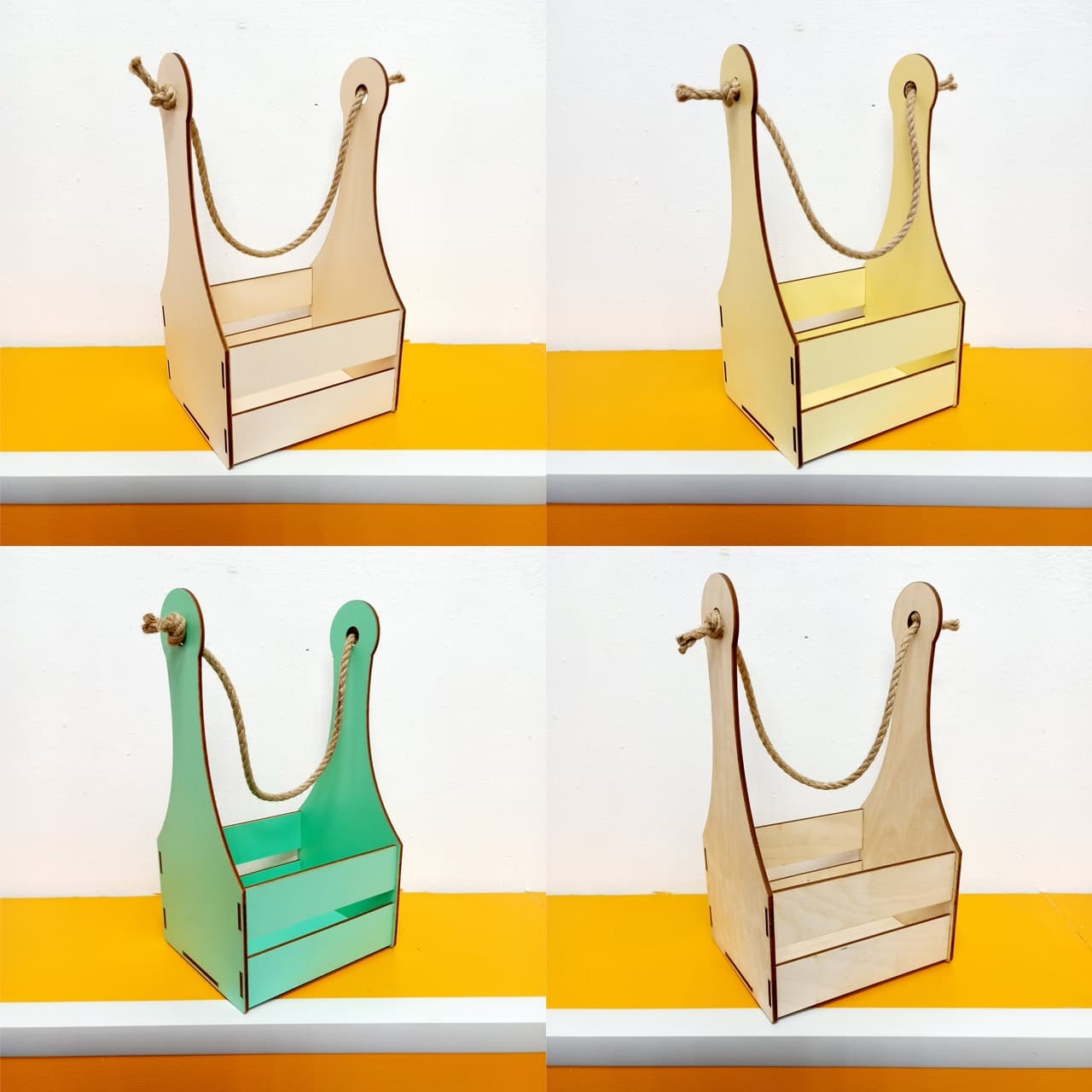 Rustic Wooden Caddy with Rope Handle Laser Cut Vector File