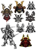 Colección de Vectores de Samurai y Cascos Kabuto