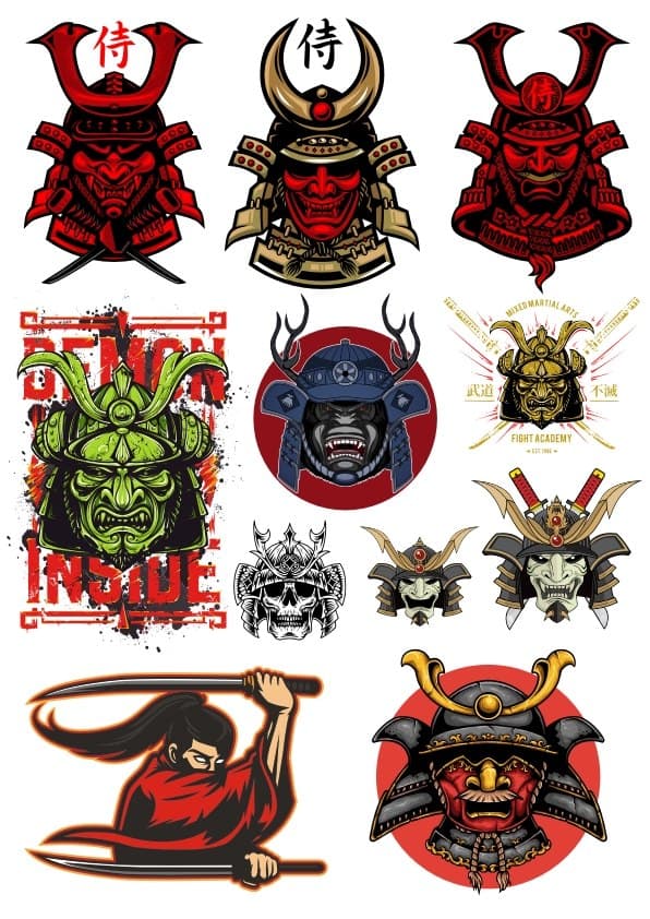 Samurai Warrior Helmet Vector Collection for Laser Cutting