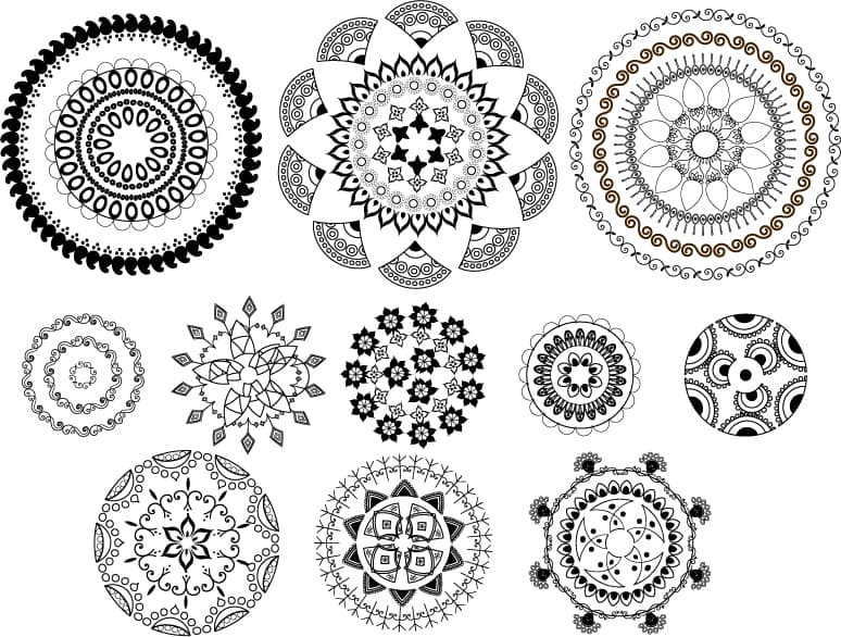 Set of 11 Ornamental Mandala Vector Designs for Laser Cutting
