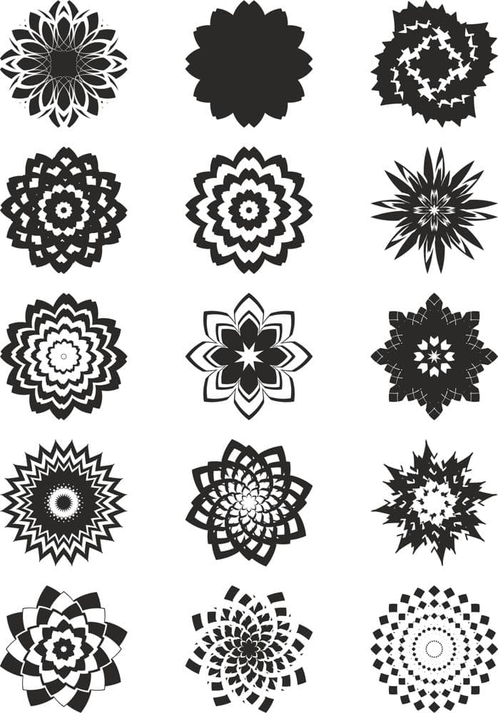 Set of 15 Geometric Mandala Flower Vectors for Laser Cutting