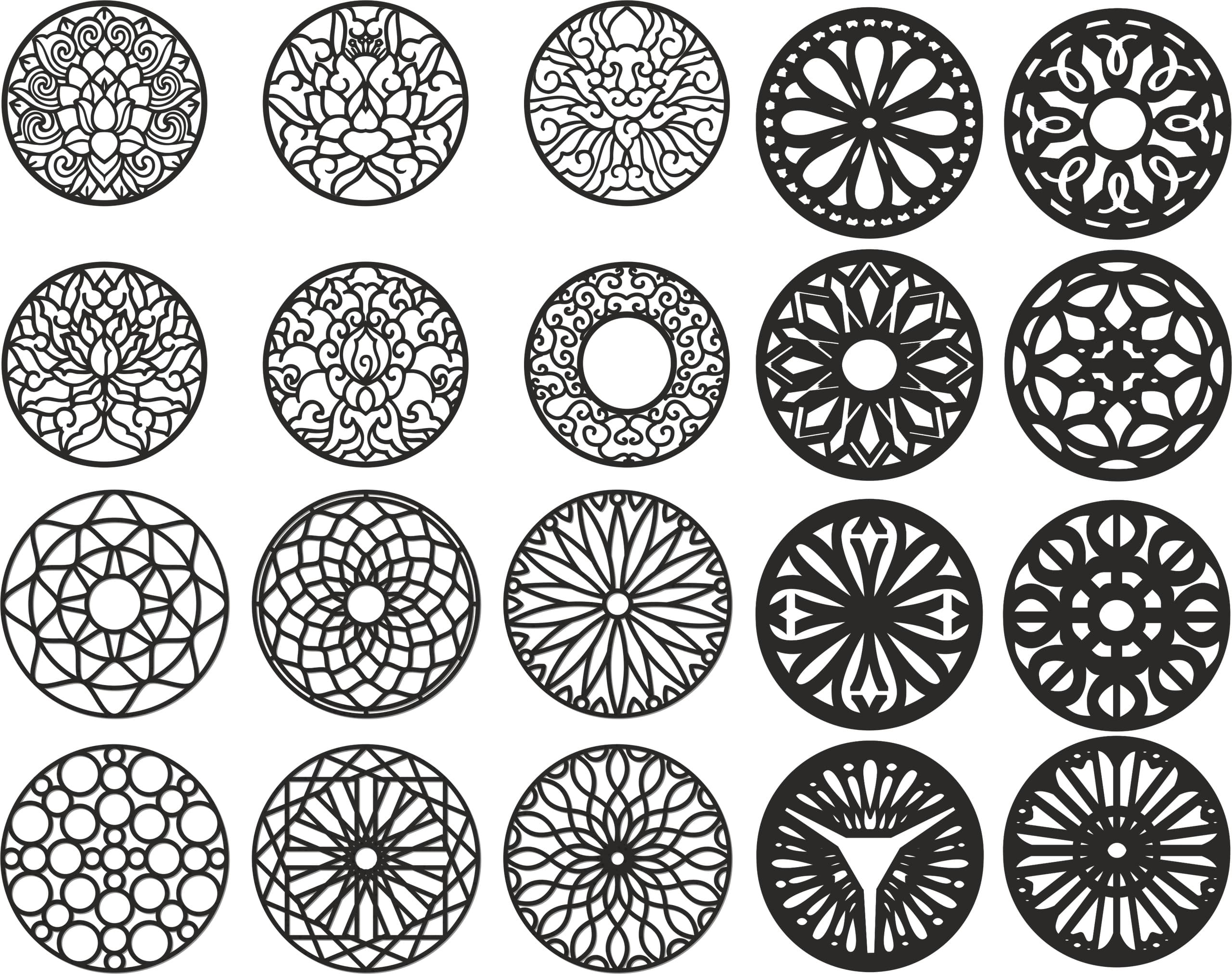 Set of 20 Decorative Mandala Laser Cut Files Vector SVG