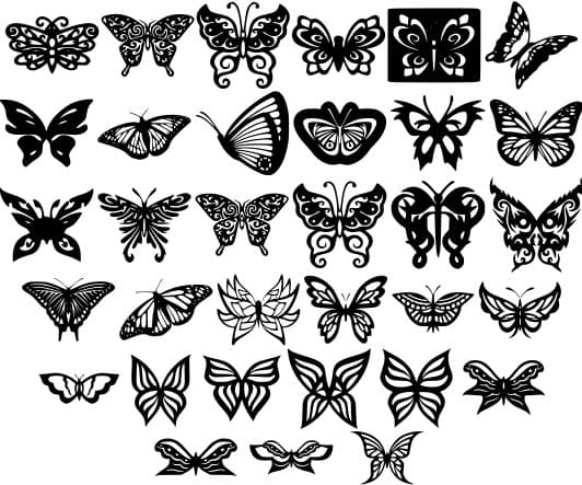 Set of 30 Decorative Butterfly Vector Silhouettes for Laser Cutting