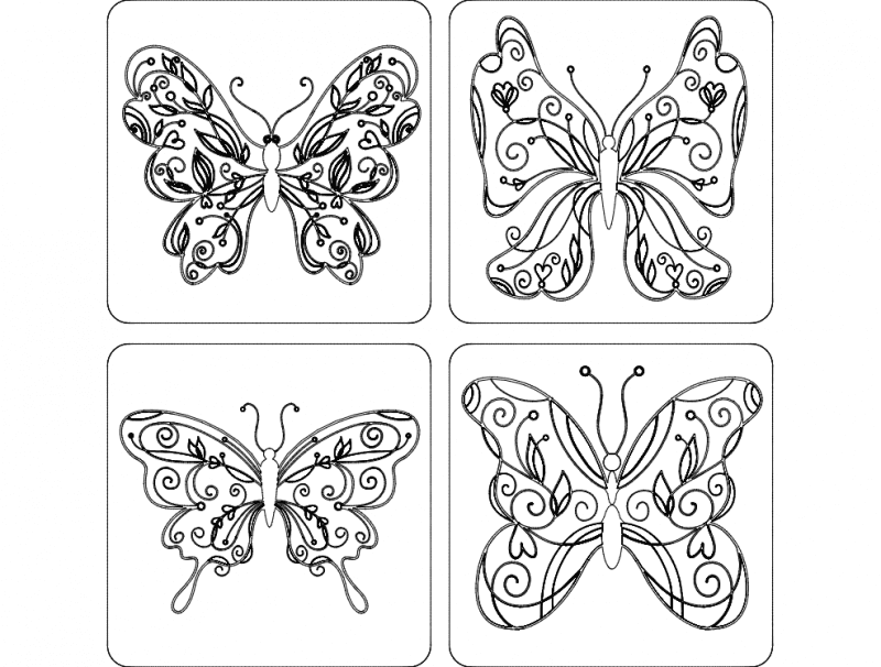 Set of 4 Decorative Butterfly Designs Vector File DXF