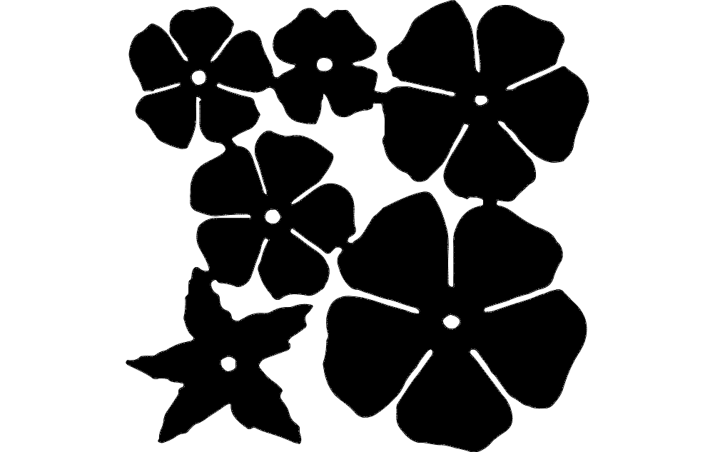 Set of Simple Flower Silhouettes DXF Vector File