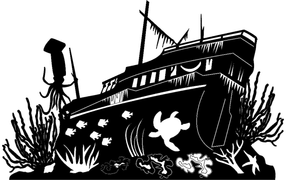 Shipwreck Underwater Scene Vector File for CNC Laser Cutting