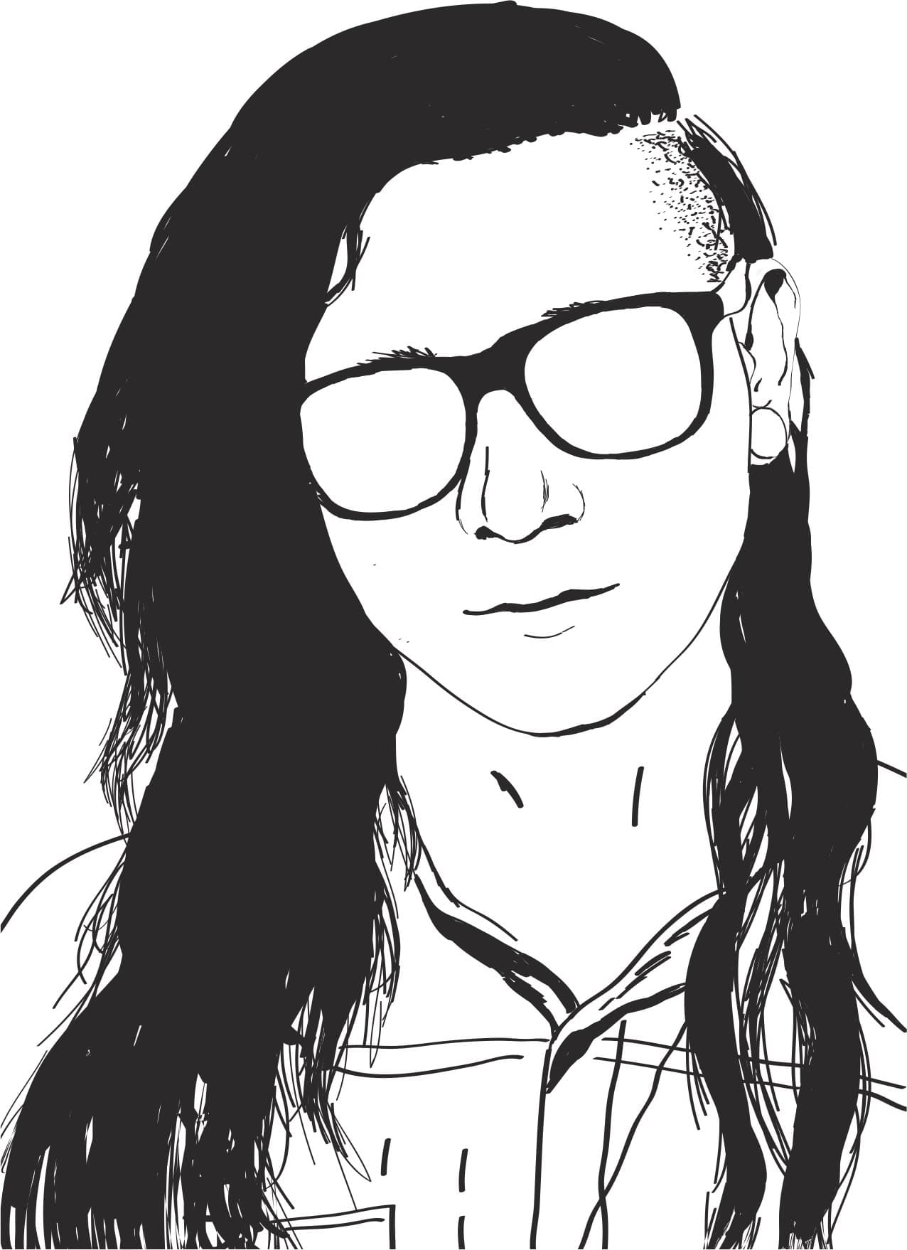 Skrillex Portrait Vector Line Art for CNC and Laser Cutting