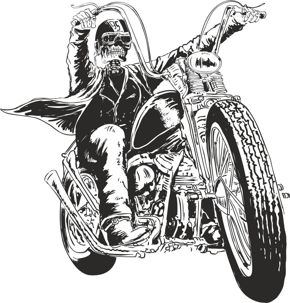 Skull Biker Riding Chopper Vector for Laser Cutting, DXF/SVG