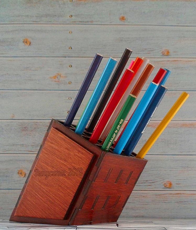 Slanted Wooden Pencil Holder Laser Cut Vector File