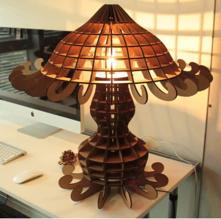 Slotted Wooden Table Lamp Vector Design for Laser Cutting