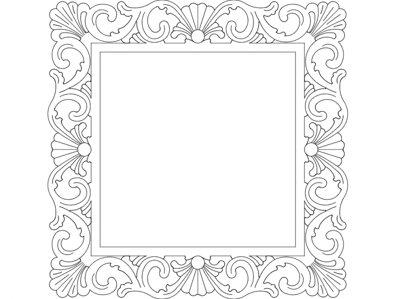 Square Ornate Mirror Frame Vector Design DXF File