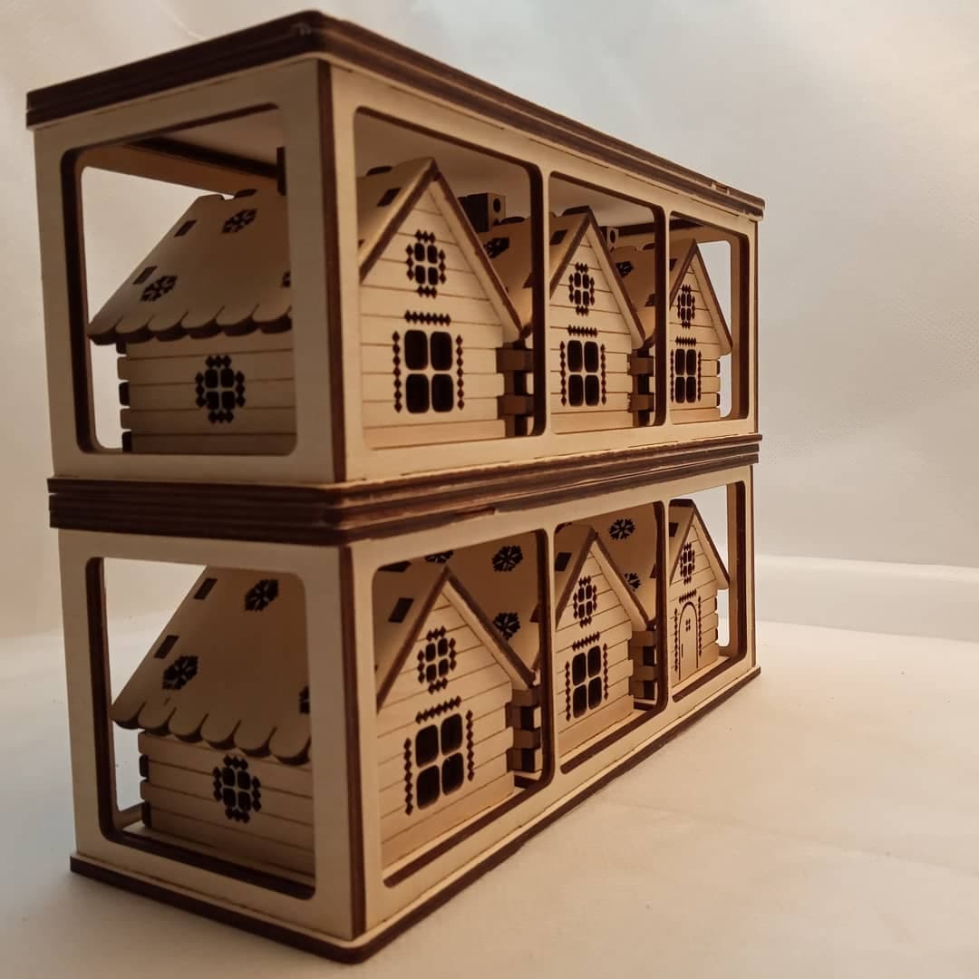 Stackable Christmas Village Houses 3D Laser Cut Vector File