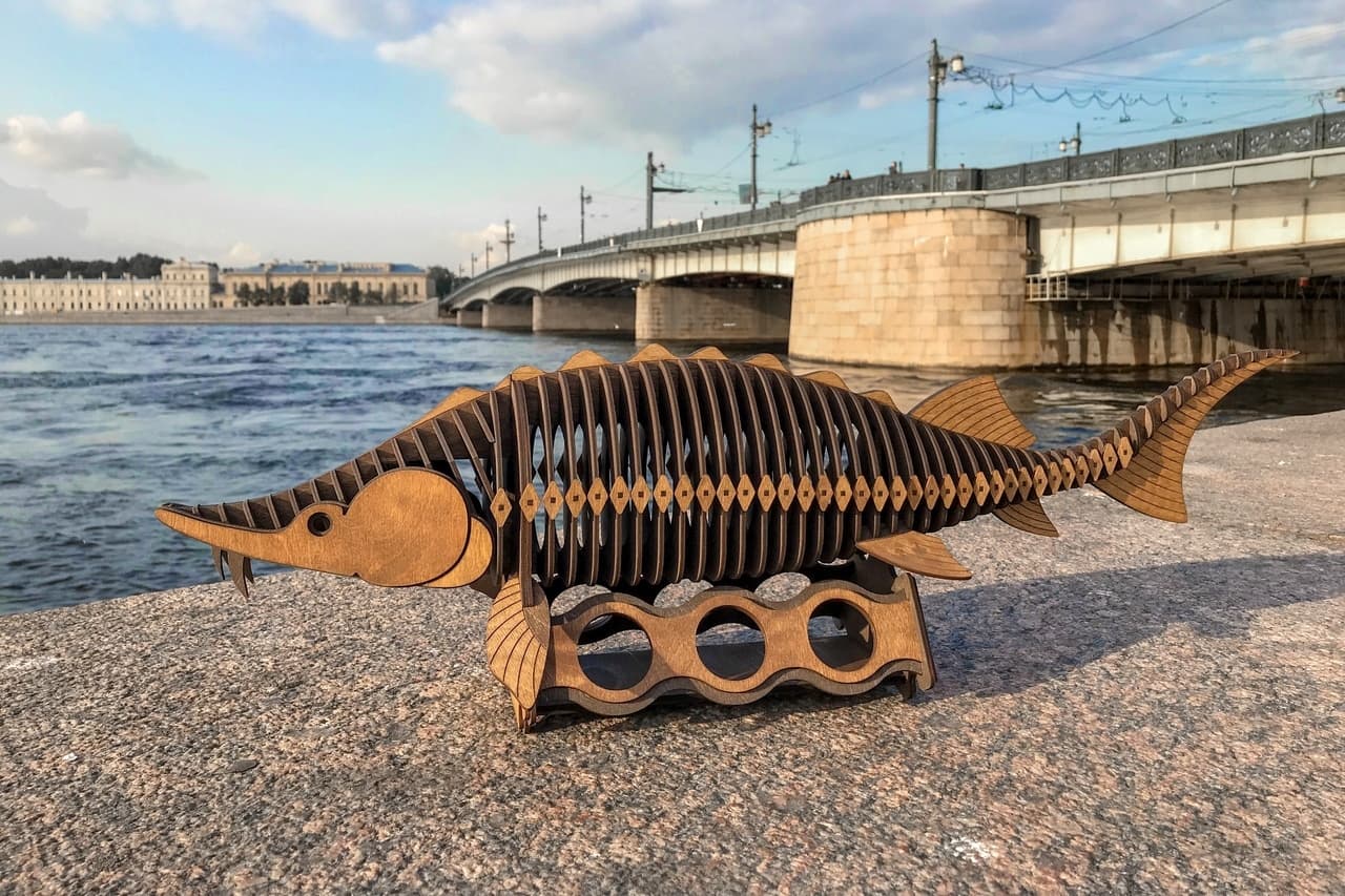 Sturgeon 3D Puzzle Wine Holder Laser Cut Vector File