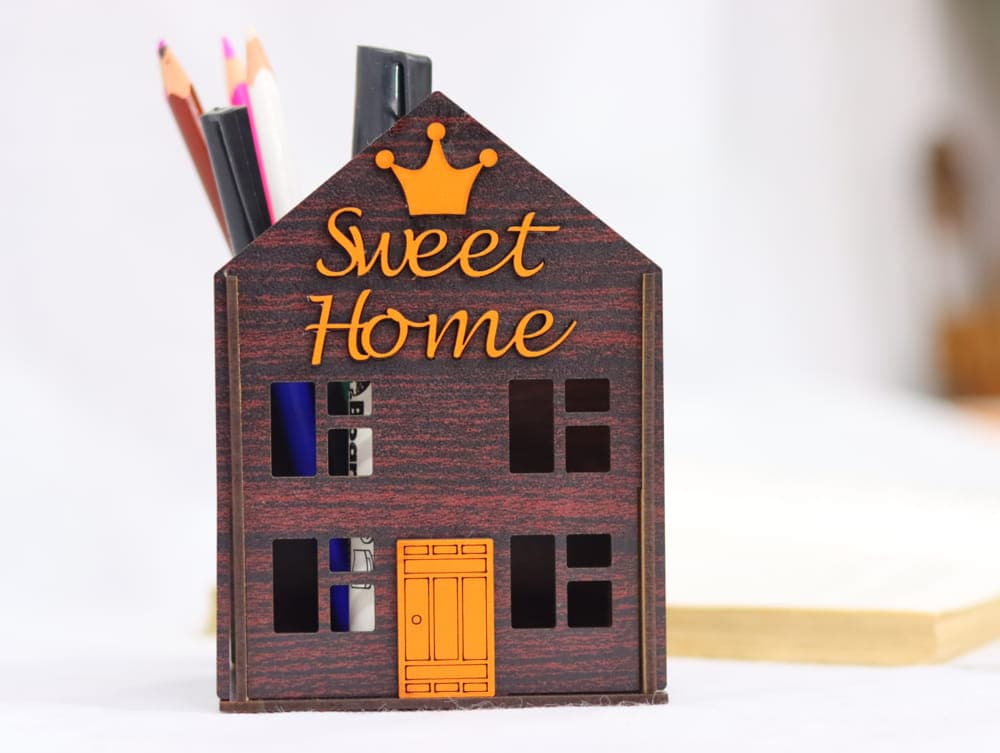 Archivo Vectorial Porta-Lápices Casa Sweet Home para Laser Cut