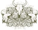 Three Bull Skulls with Baroque Floral Ornament Vector File