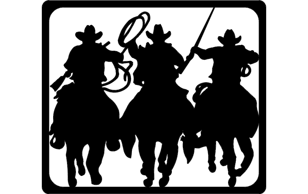 Three Cowboys Riding Horses Silhouette Vector File for CNC