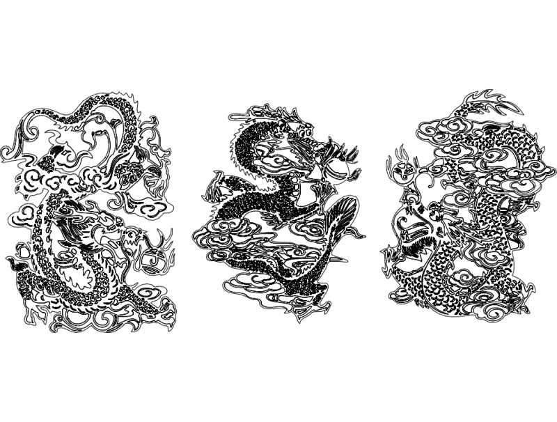 Three Intricate Chinese Dragon Designs Vector DXF File